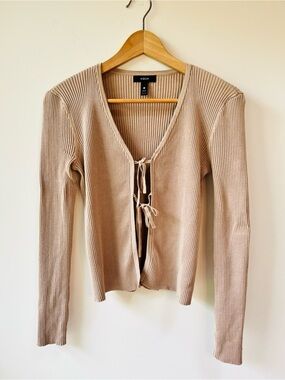 Aqua by Bloomingdale’s Ribbed Tie-Front Cardigan in Beige - XS